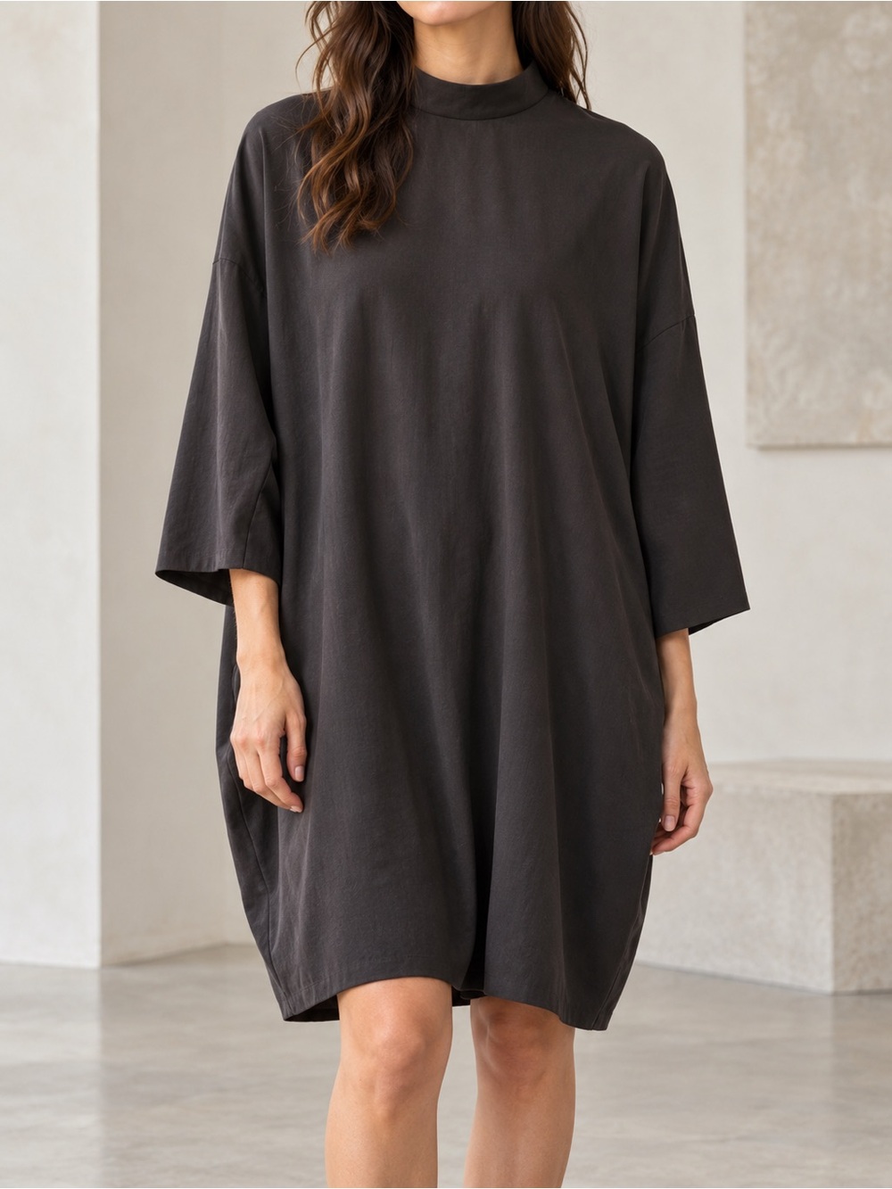 COS Mock-Neck Shift Mini Dress Size 10 Modal Black Tunic